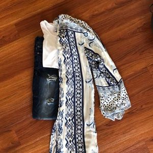 Blue and white duster cape from Francesca’s